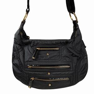 Tod's Tods Pashmy Luna Black Nylon & Patent Leather Hobo w Zipper Detail